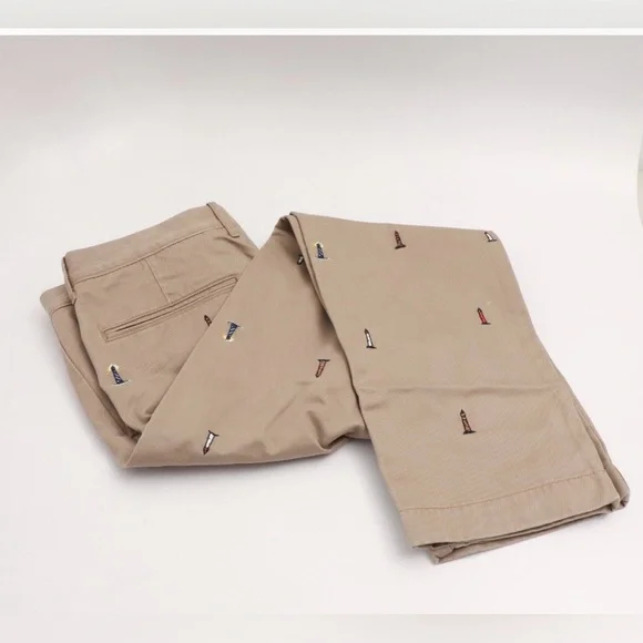 J. Crew 770 Khaki Chinos with Embroidered Lighthouses Size:33/30
